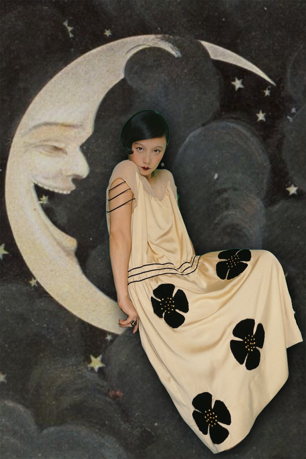 1920s|Velvet Flower Decorated Dress