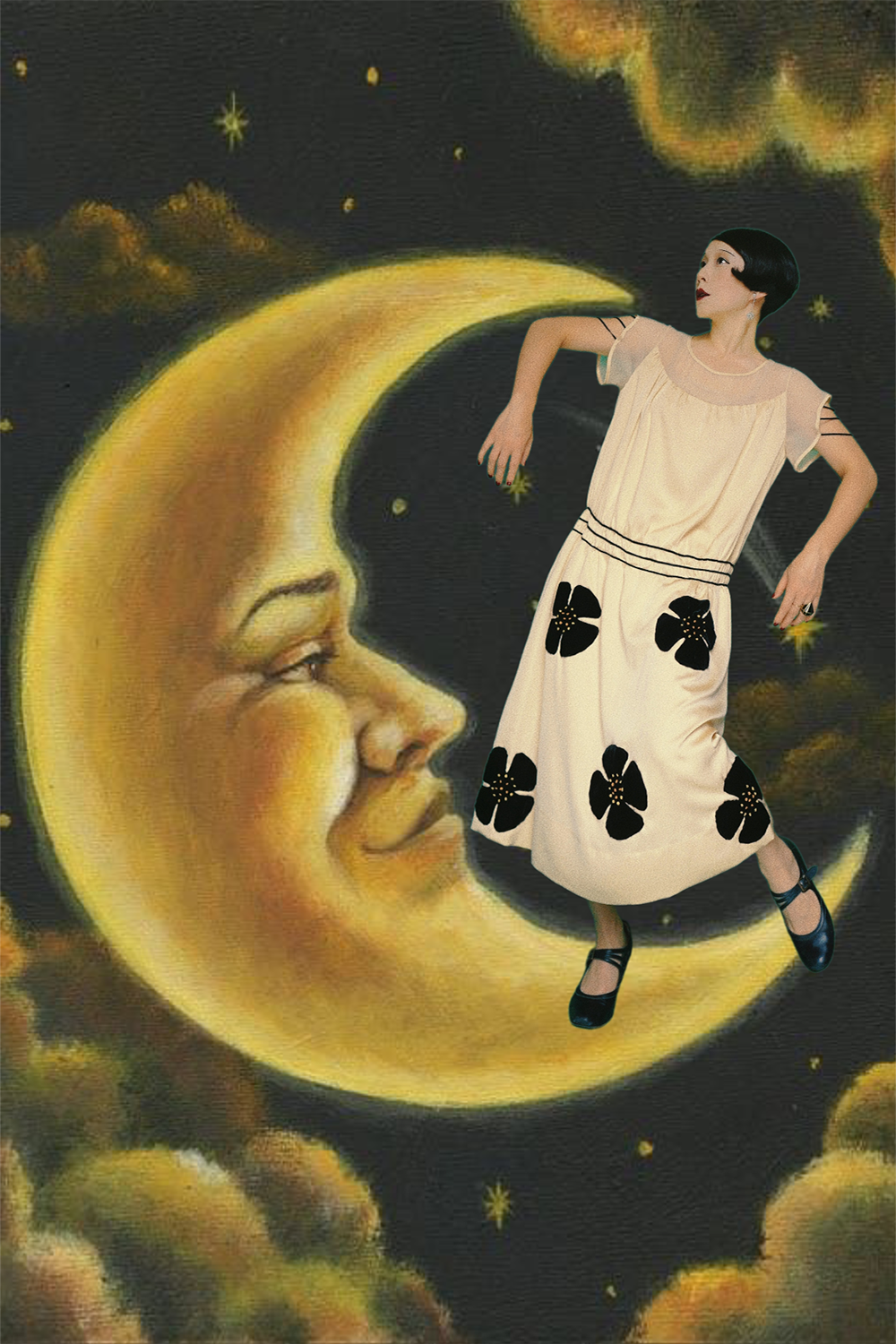 1920s|Velvet Flower Decorated Dress