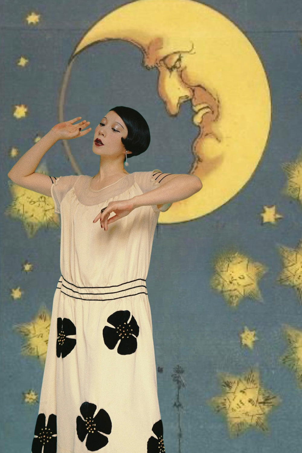 1920s|Velvet Flower Decorated Dress