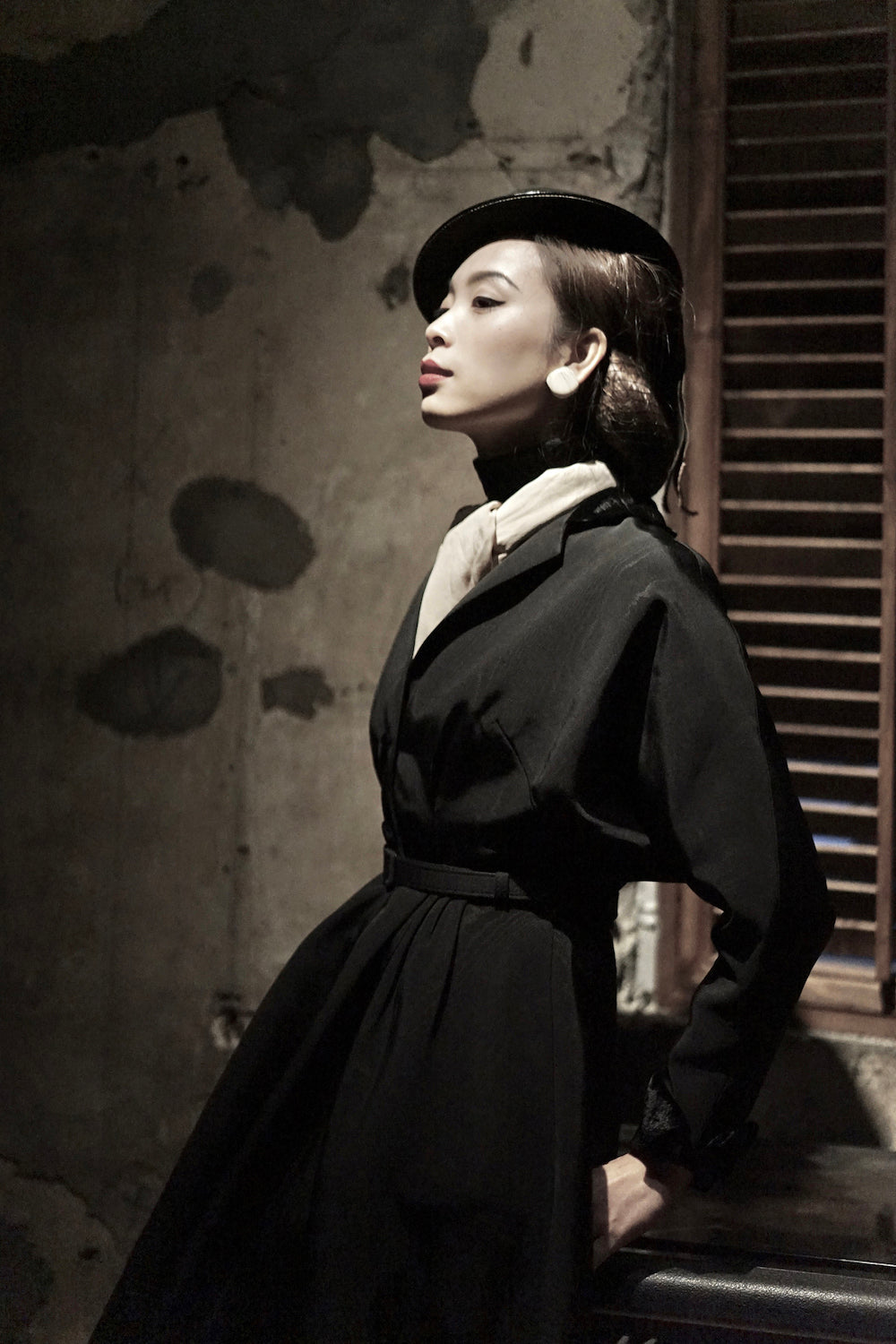 1950s|Classic Trench Coat Dress| Black&White