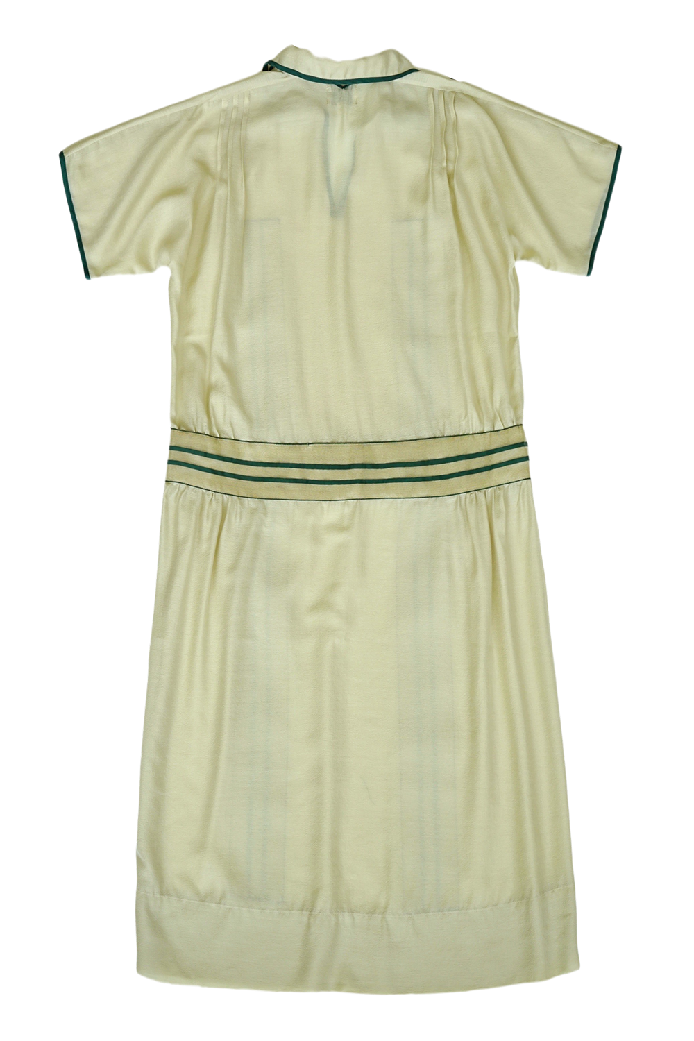 1920s|Green striped woven ribbon dress