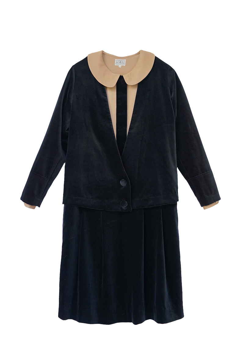1920s|Peter Pan Collar Velvet Two-Piece Set