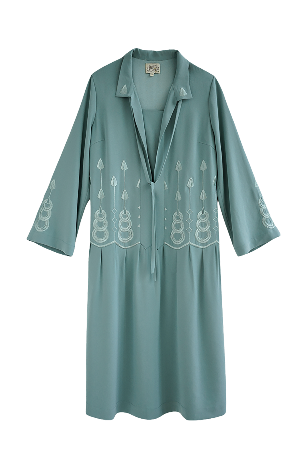 1920s|Art Deco Sage Green Embroidered Dress