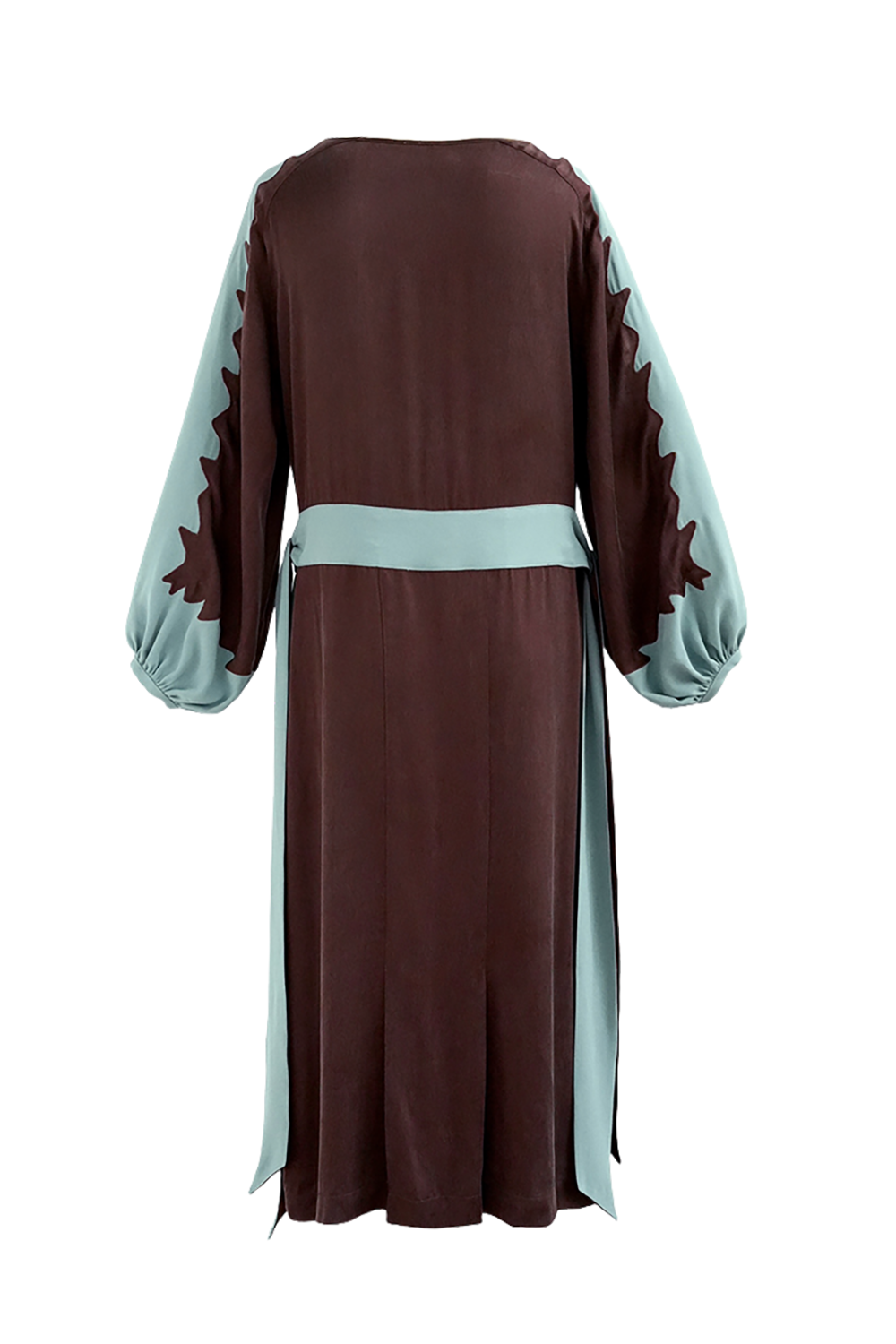 1920s|Wave-embroidered Color-block Sleeve Dress