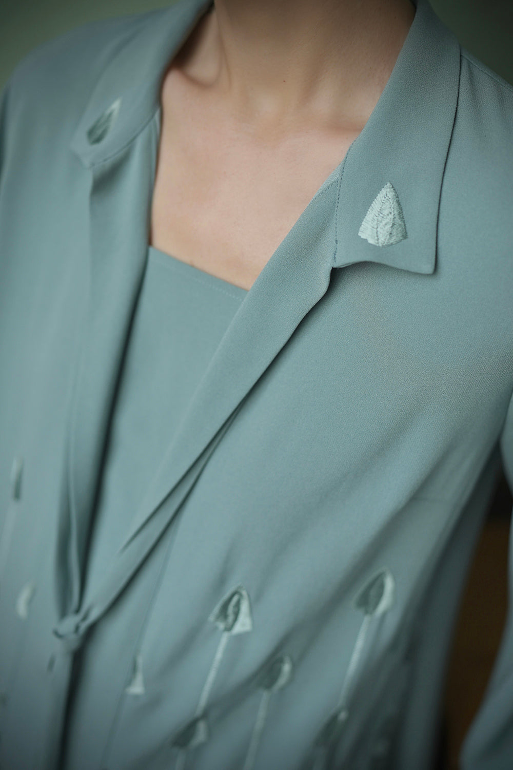 1920s|Art Deco Sage Green Embroidered Dress