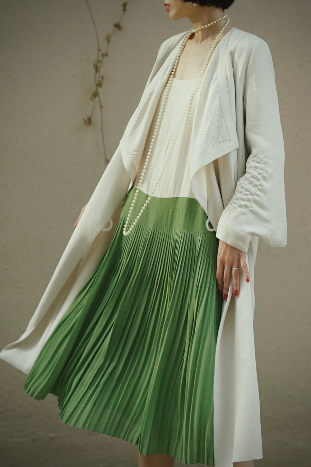 1920s|Color-Block Pleated Slip Dress