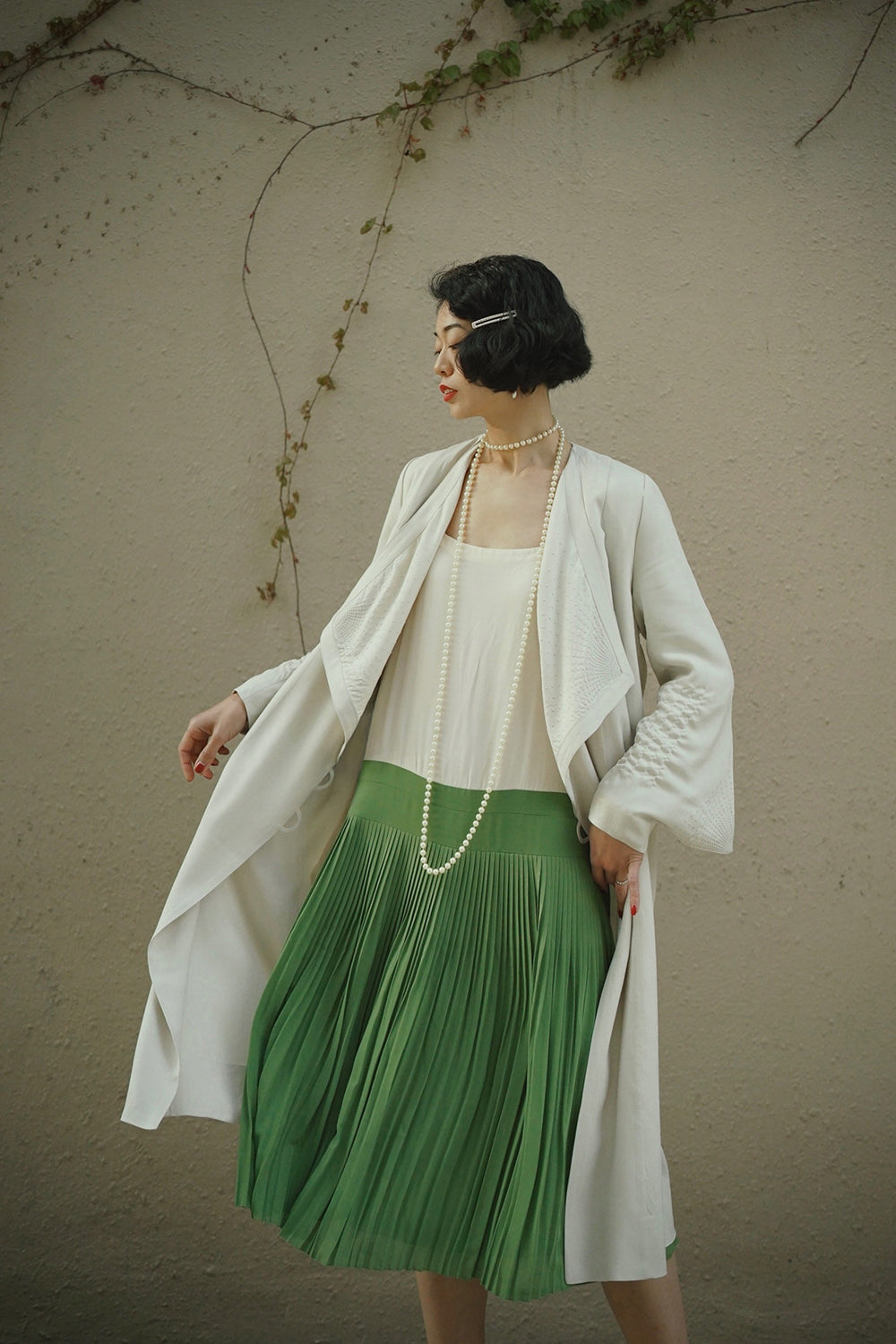 1920s|Color-Block Pleated Slip Dress