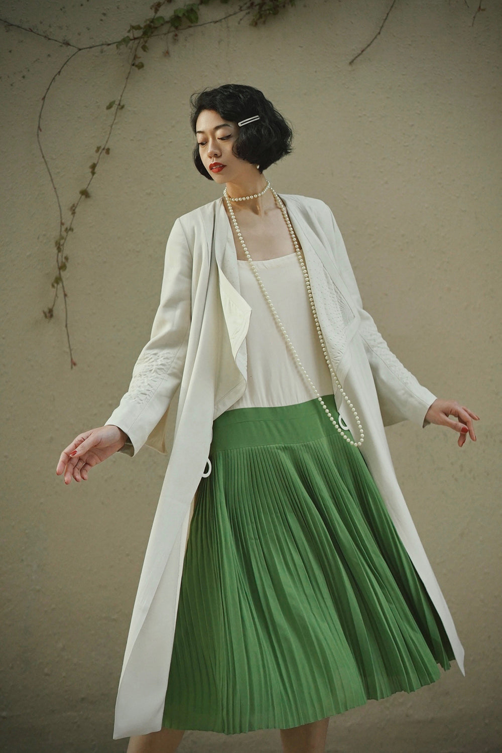 1920s|Color-Block Pleated Slip Dress