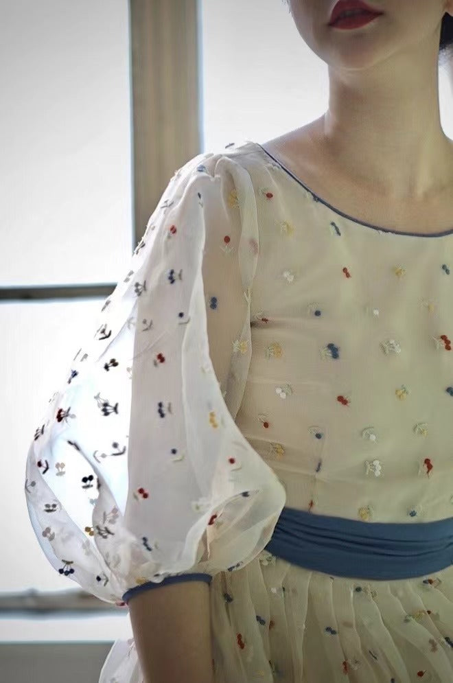 1950s|Cherry Embroidered Organza Dress