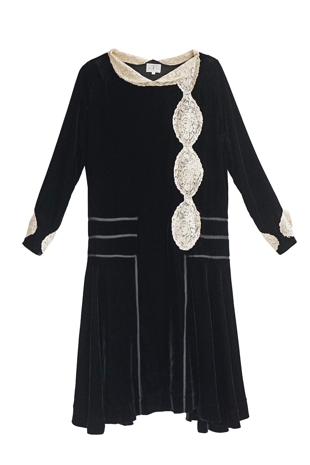 1920s|Asymmetric Lace Art Deco Velvet Dress
