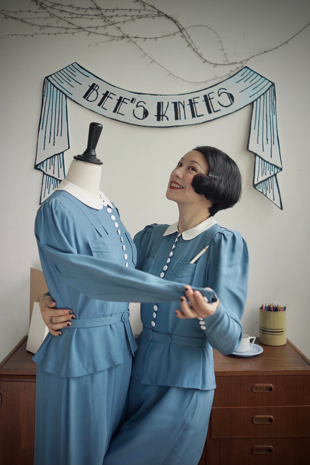 1930s|1939 Miss Secretary Botton Peplum Dress