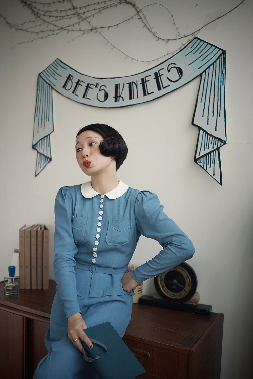 1930s|1939 Miss Secretary Botton Peplum Dress