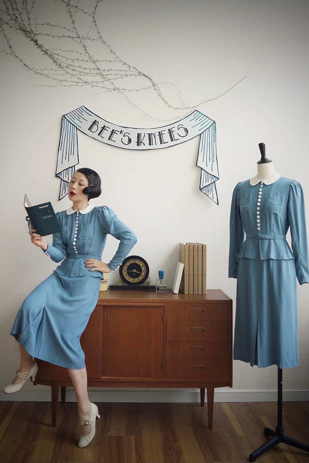 1930s|1939 Miss Secretary Botton Peplum Dress