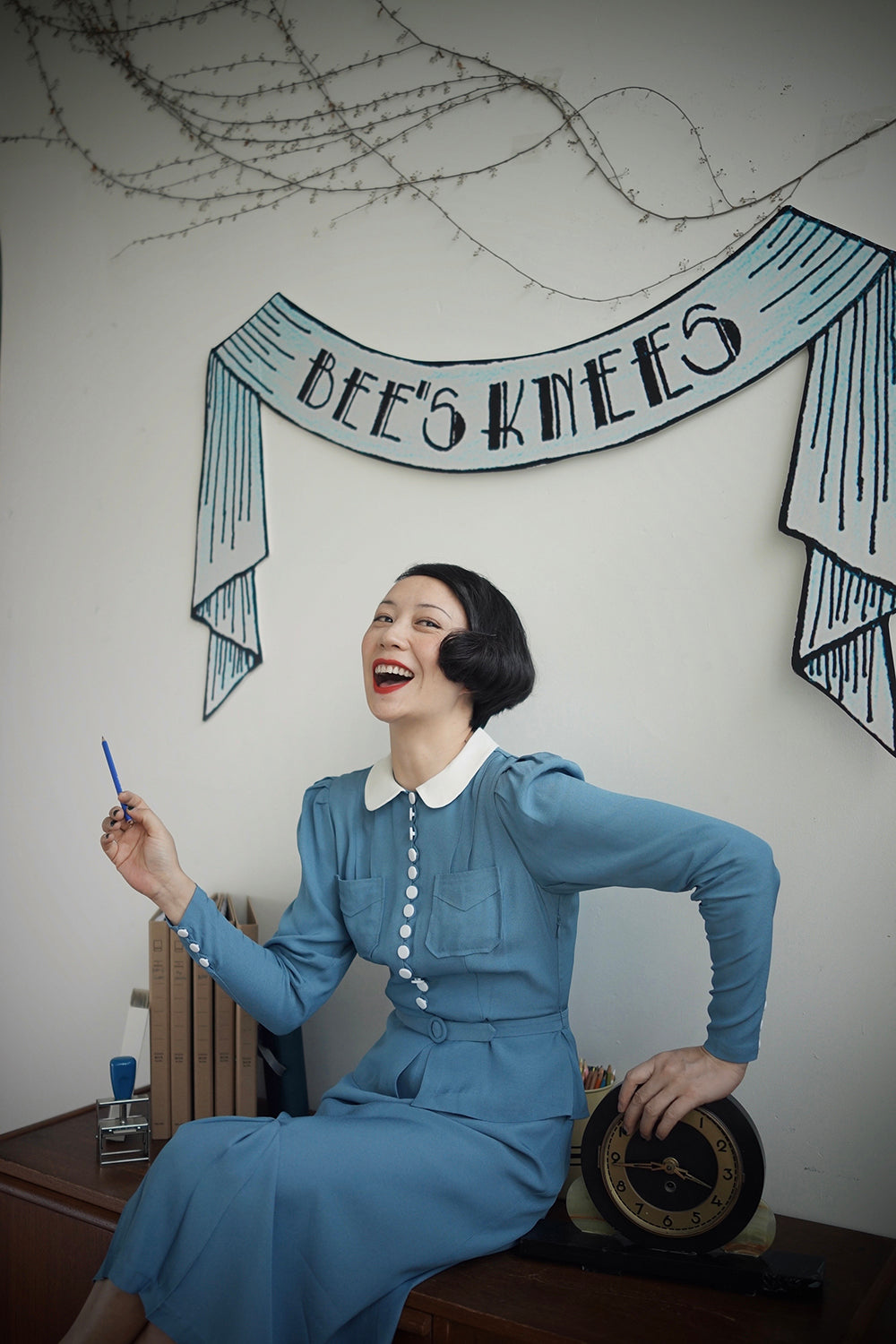 1930s|1939 Miss Secretary Botton Peplum Dress
