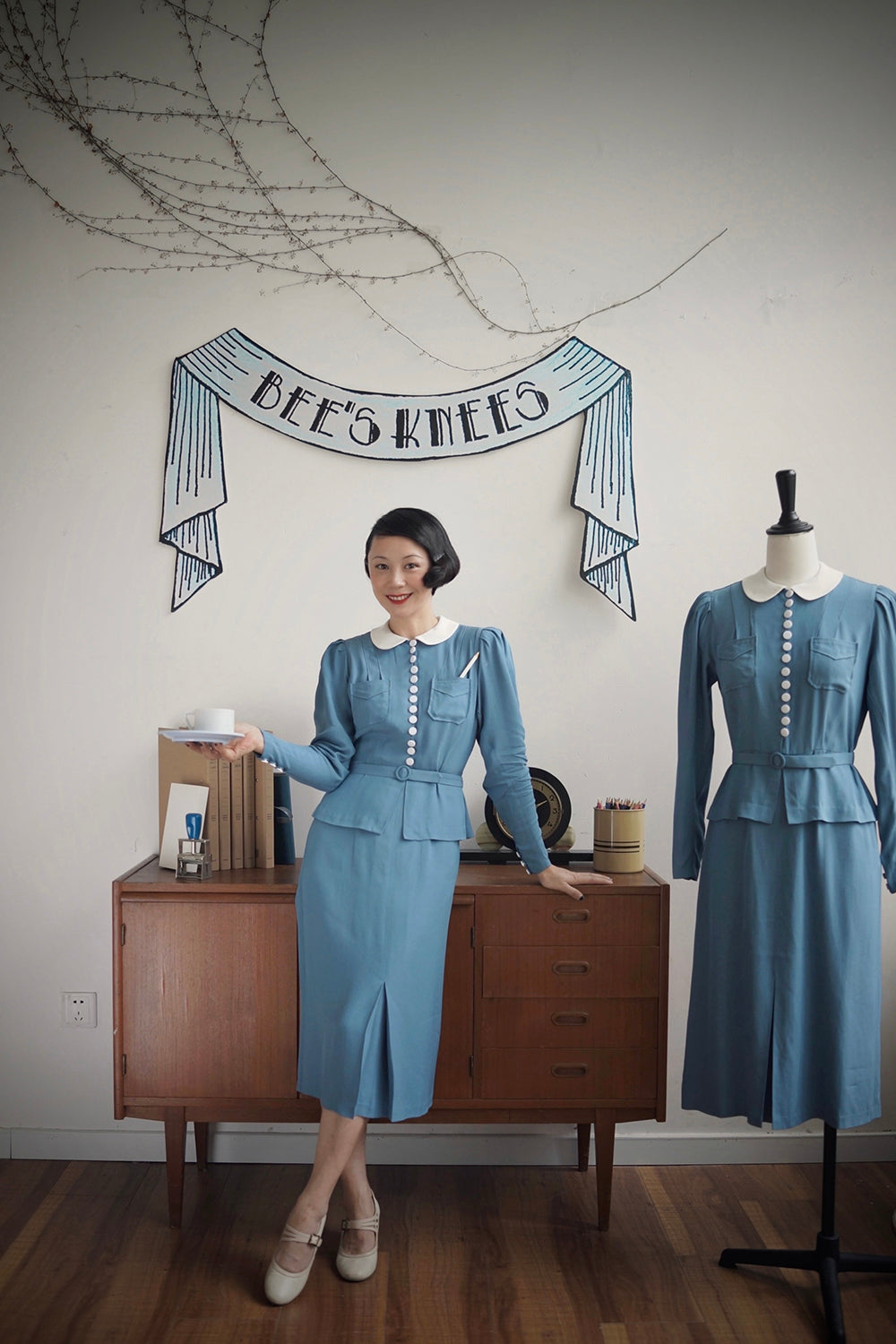 1930s|1939 Miss Secretary Botton Peplum Dress