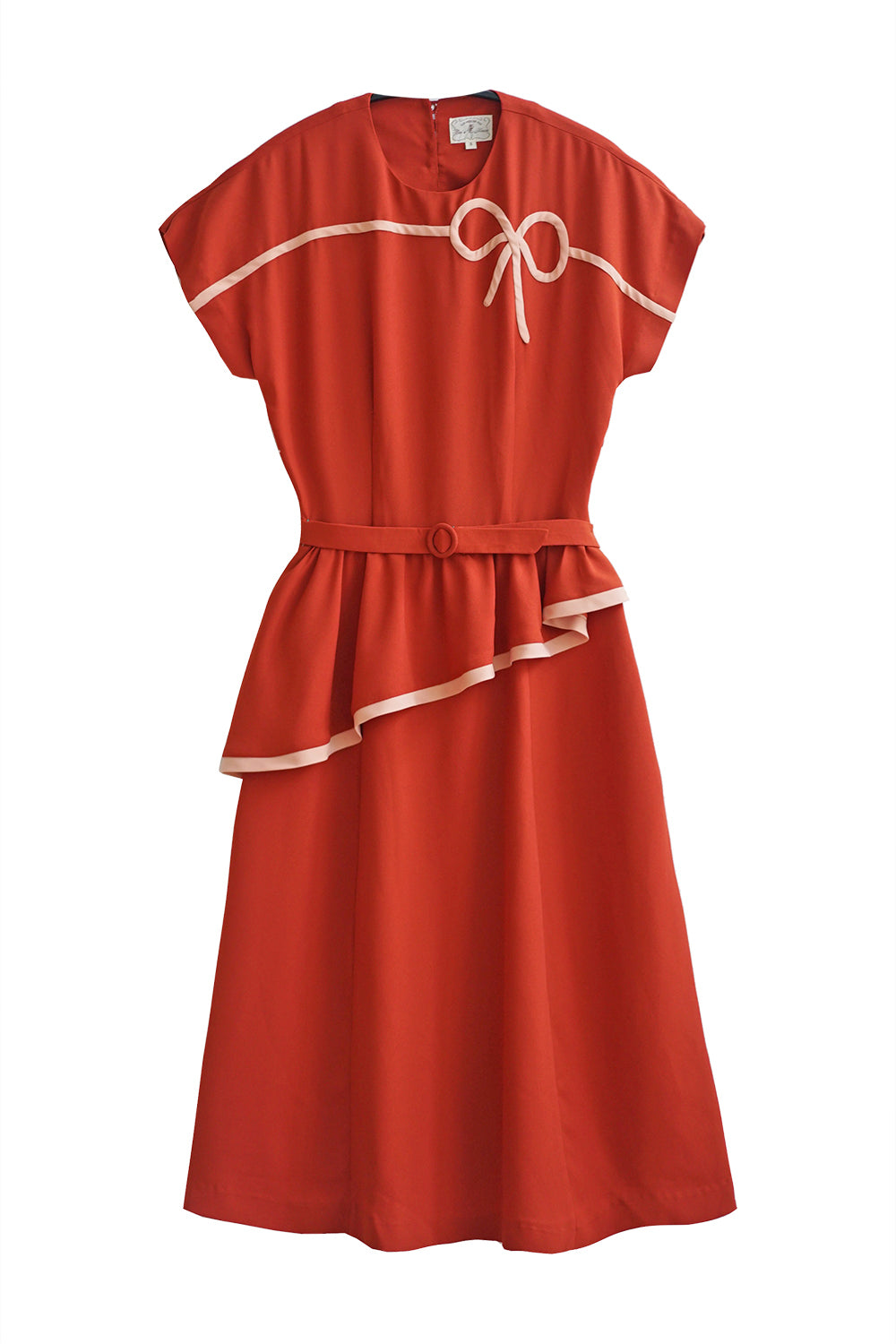 1940s|Bows Peplum Dress(Orange / Navy)