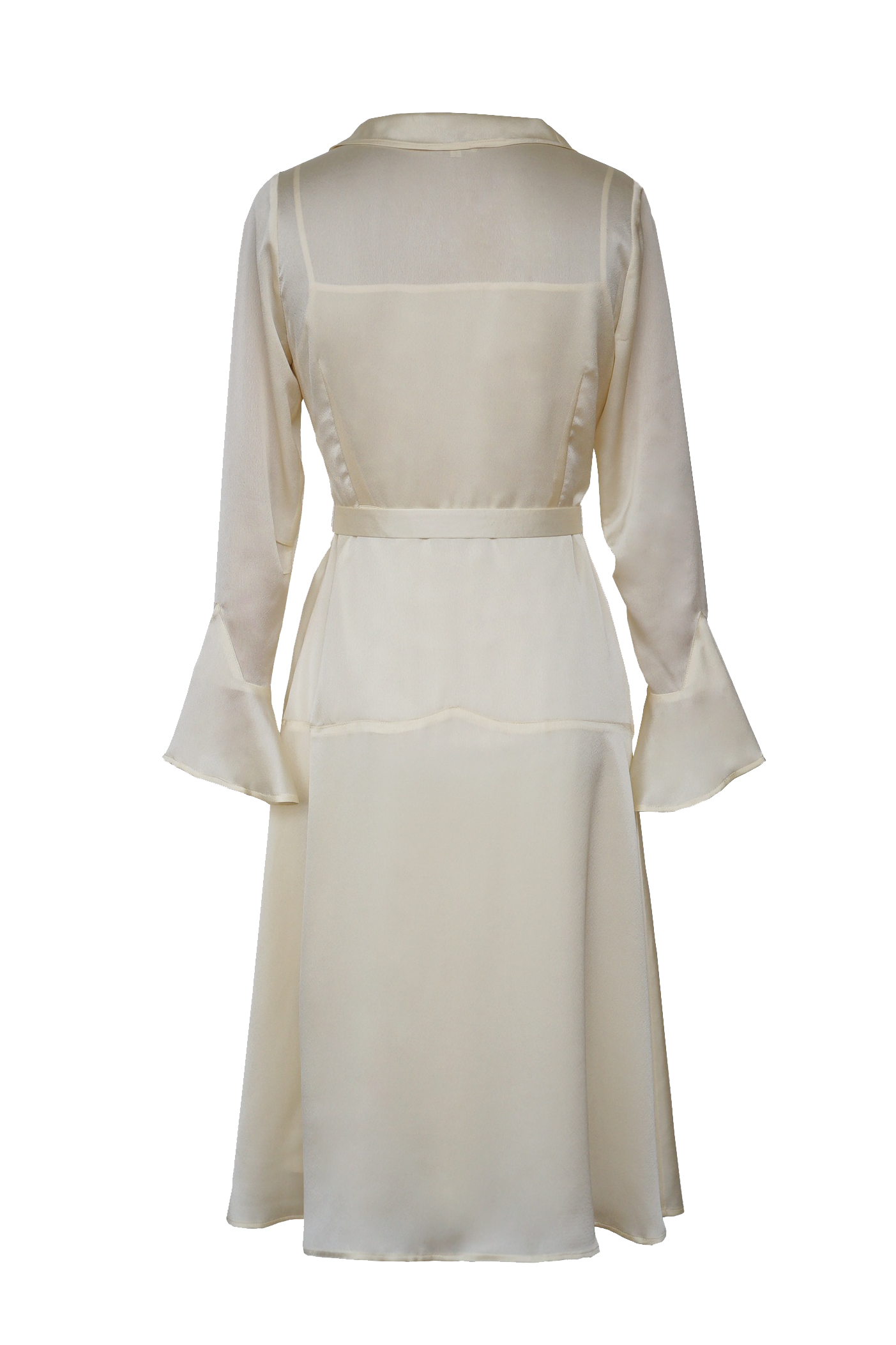 1930s｜Pearlescent Satin Ruffle Sleeve High-Waisted Dress