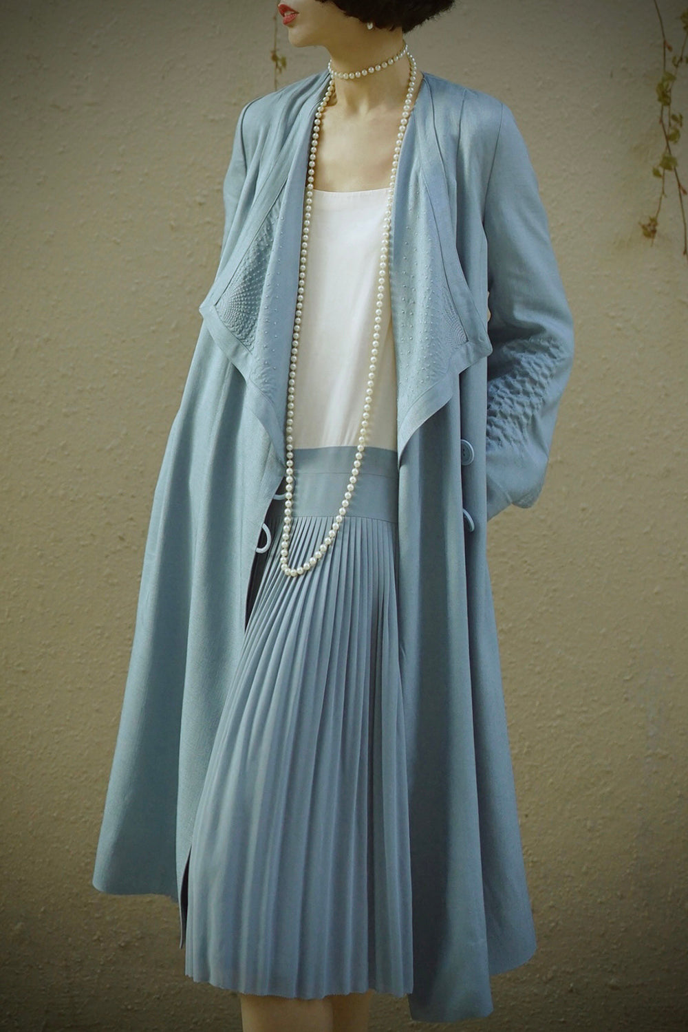 1920s｜Radiant stripe seed embroidery coat(Blue)