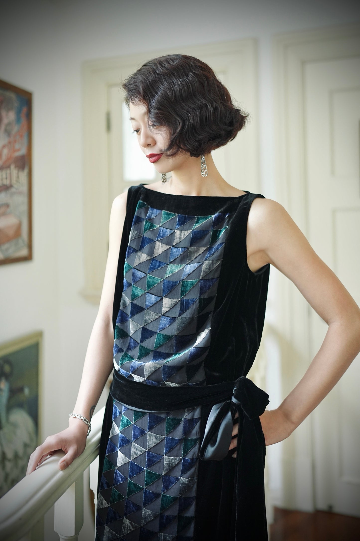 1920s｜Gold Triangle Brocade Velvet Dress