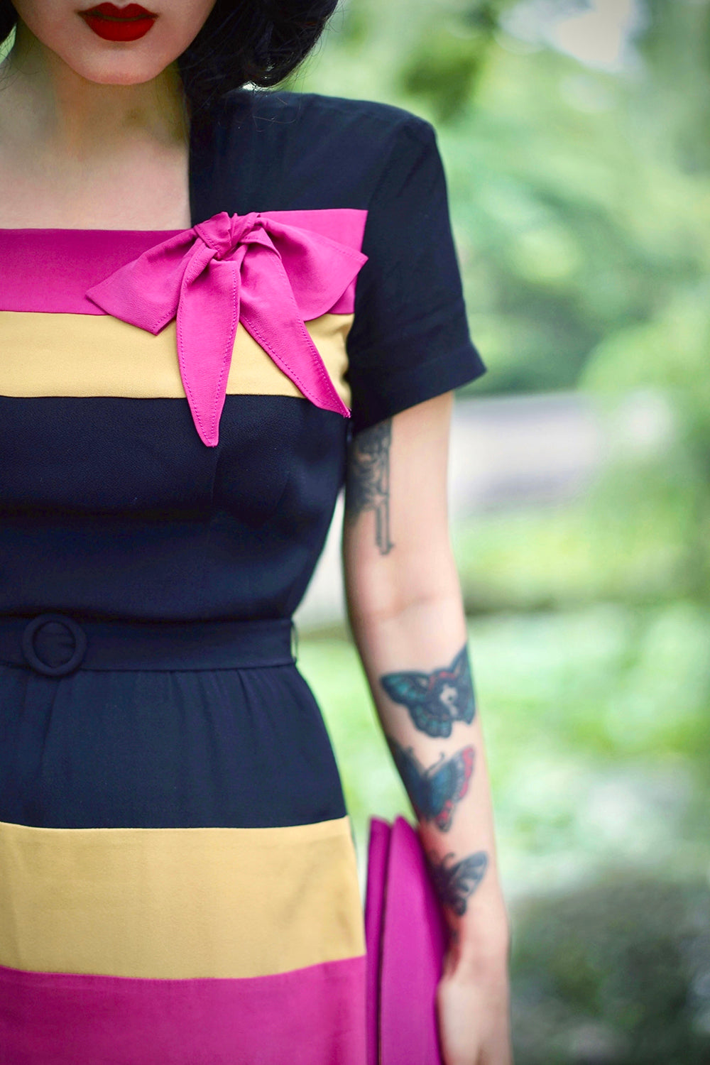 1940s｜Color-Block Bow-Decorated Dress