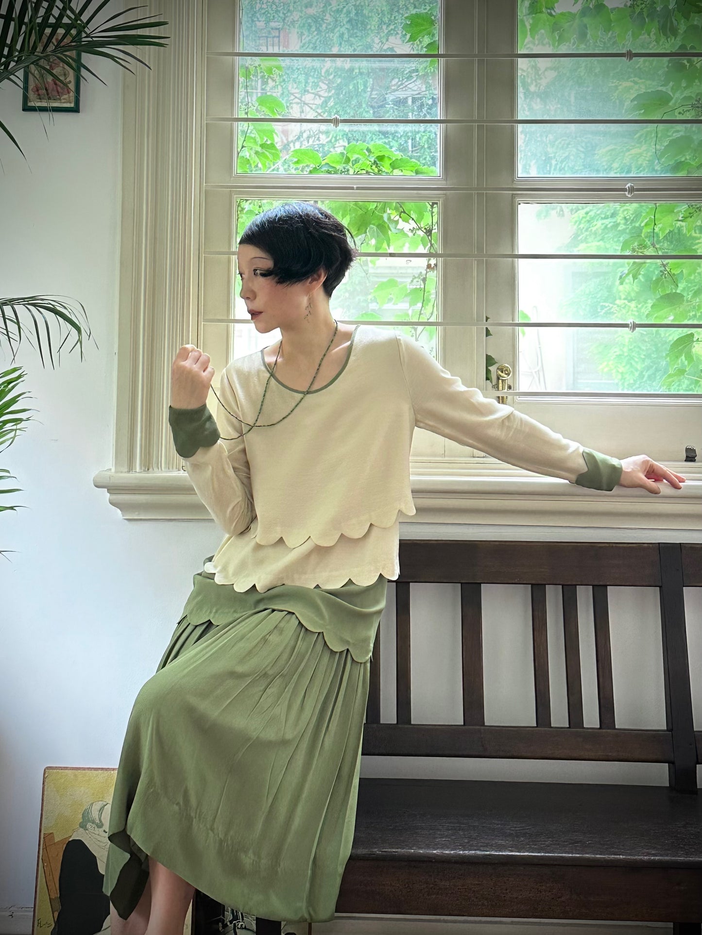 1920s｜Green Fluted Hem Dress