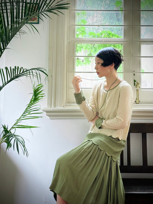 1920s｜Green Fluted Hem Dress