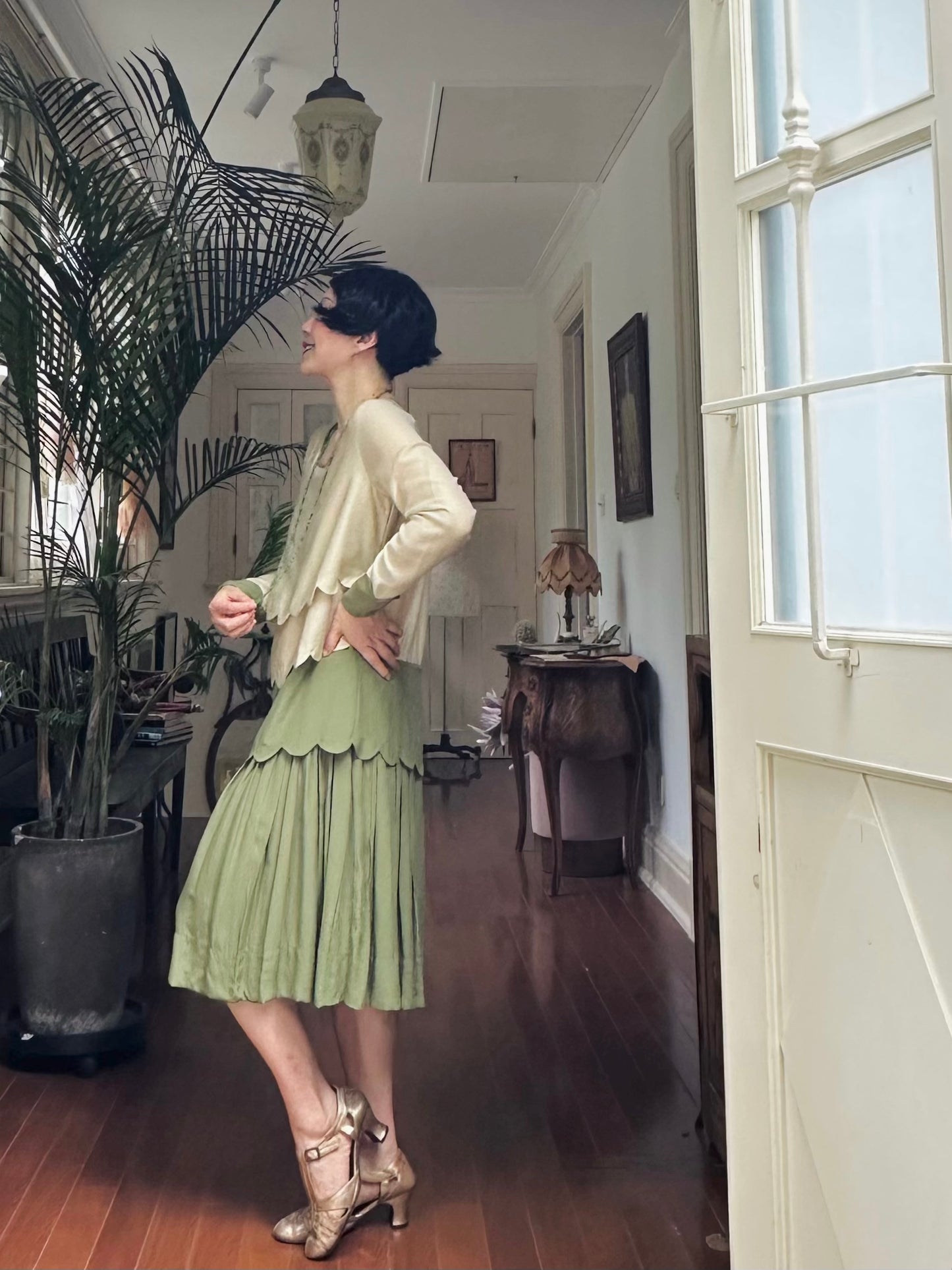 1920s｜Green Fluted Hem Dress