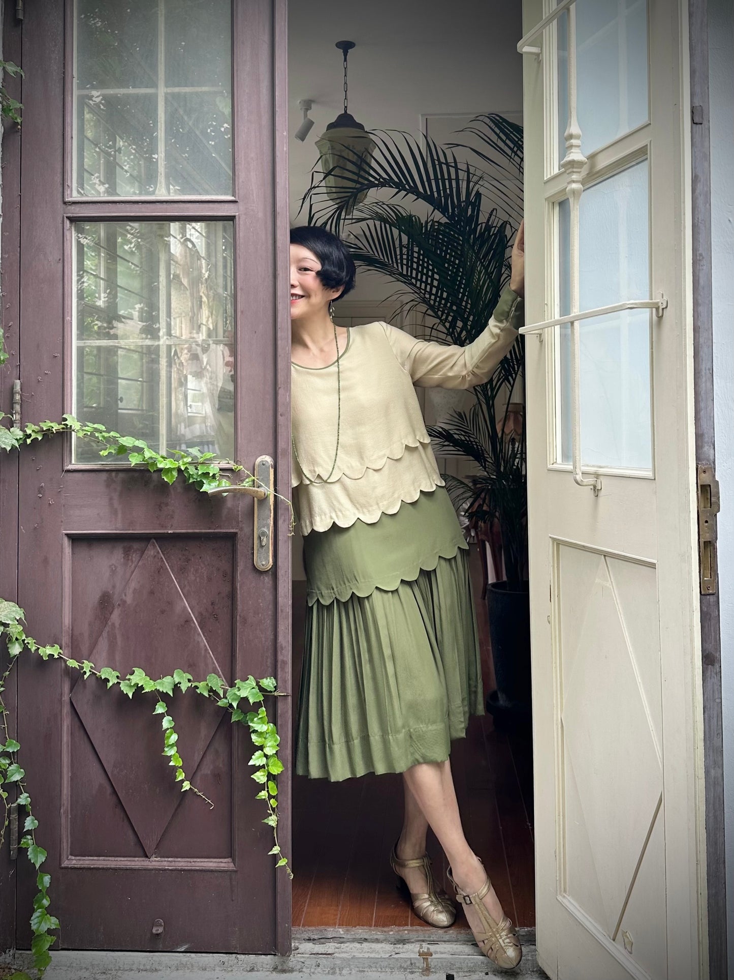 1920s｜Green Fluted Hem Dress