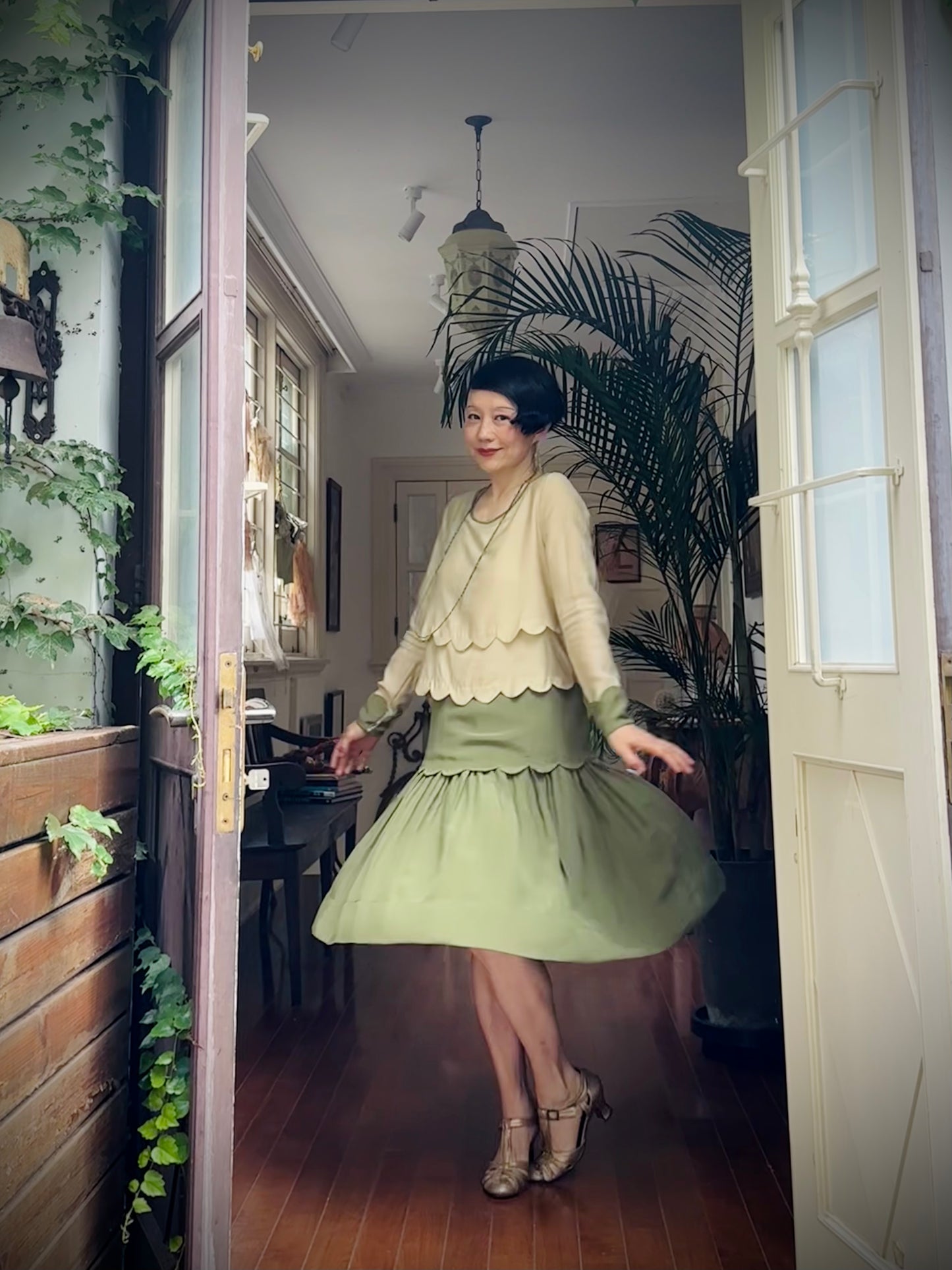 1920s｜Green Fluted Hem Dress