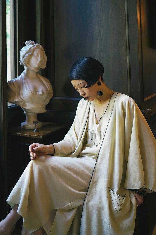 1920s｜Art Deco Line Embroidered Dress/Robe