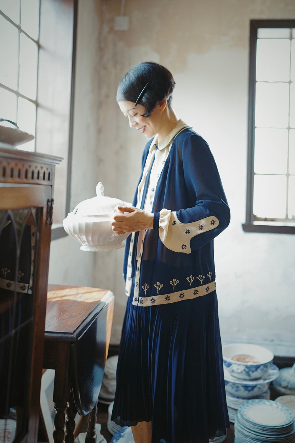 1920s｜Hand-embroidered Chiffon Two-Piece Set