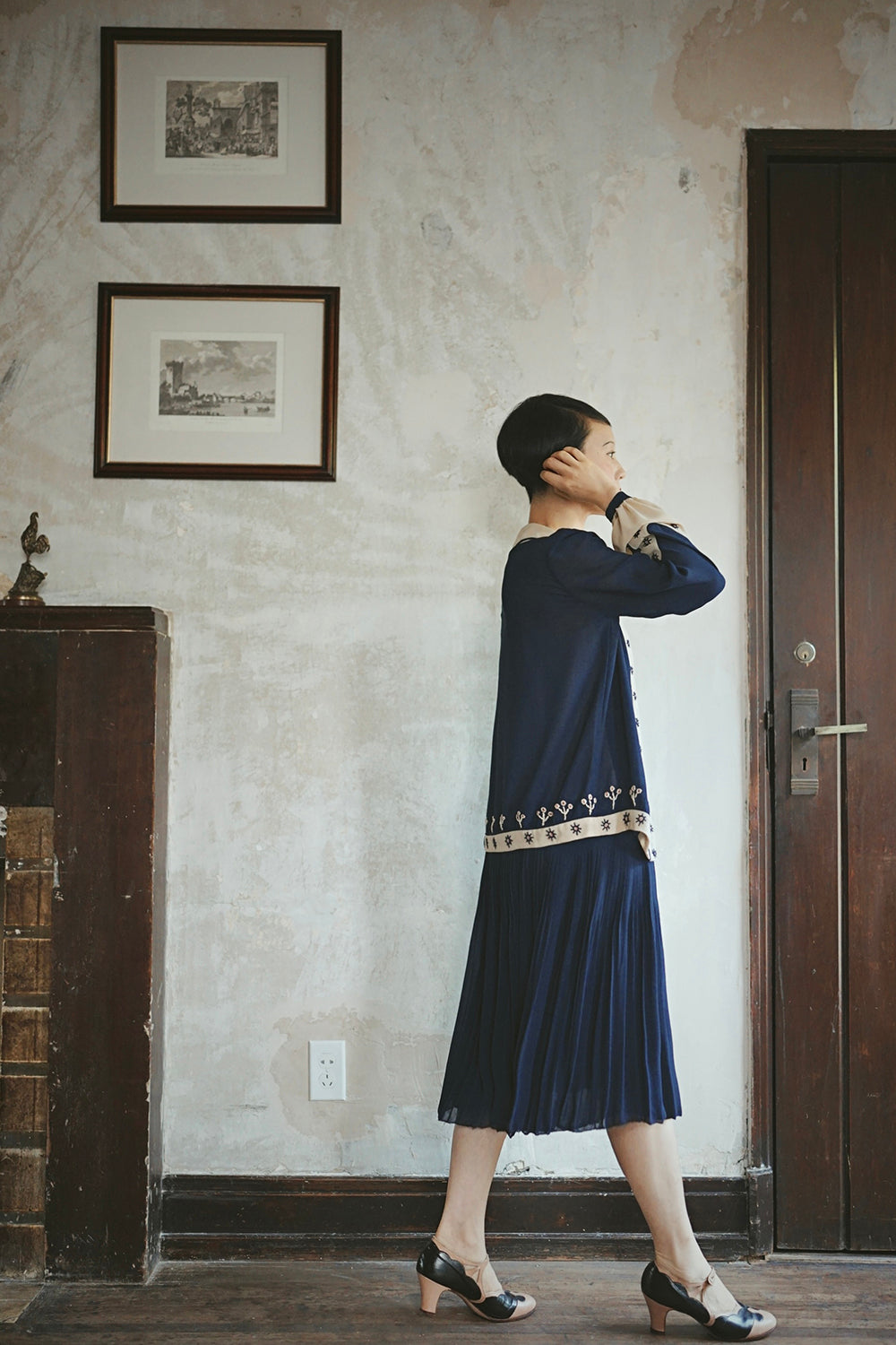 1920s｜Hand-embroidered Chiffon Two-Piece Set