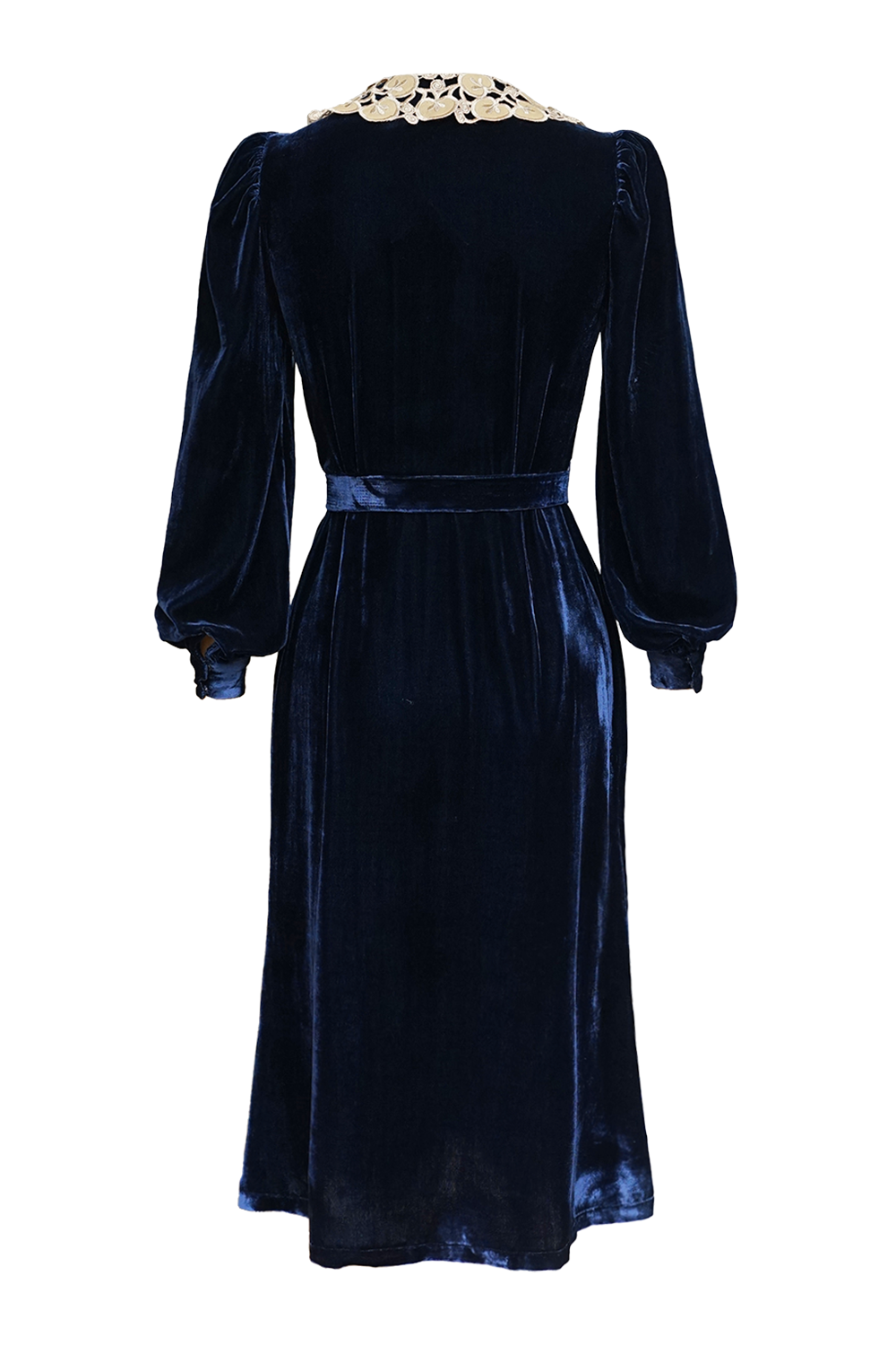 1930s｜Lace Collar Blue Velvet Dress