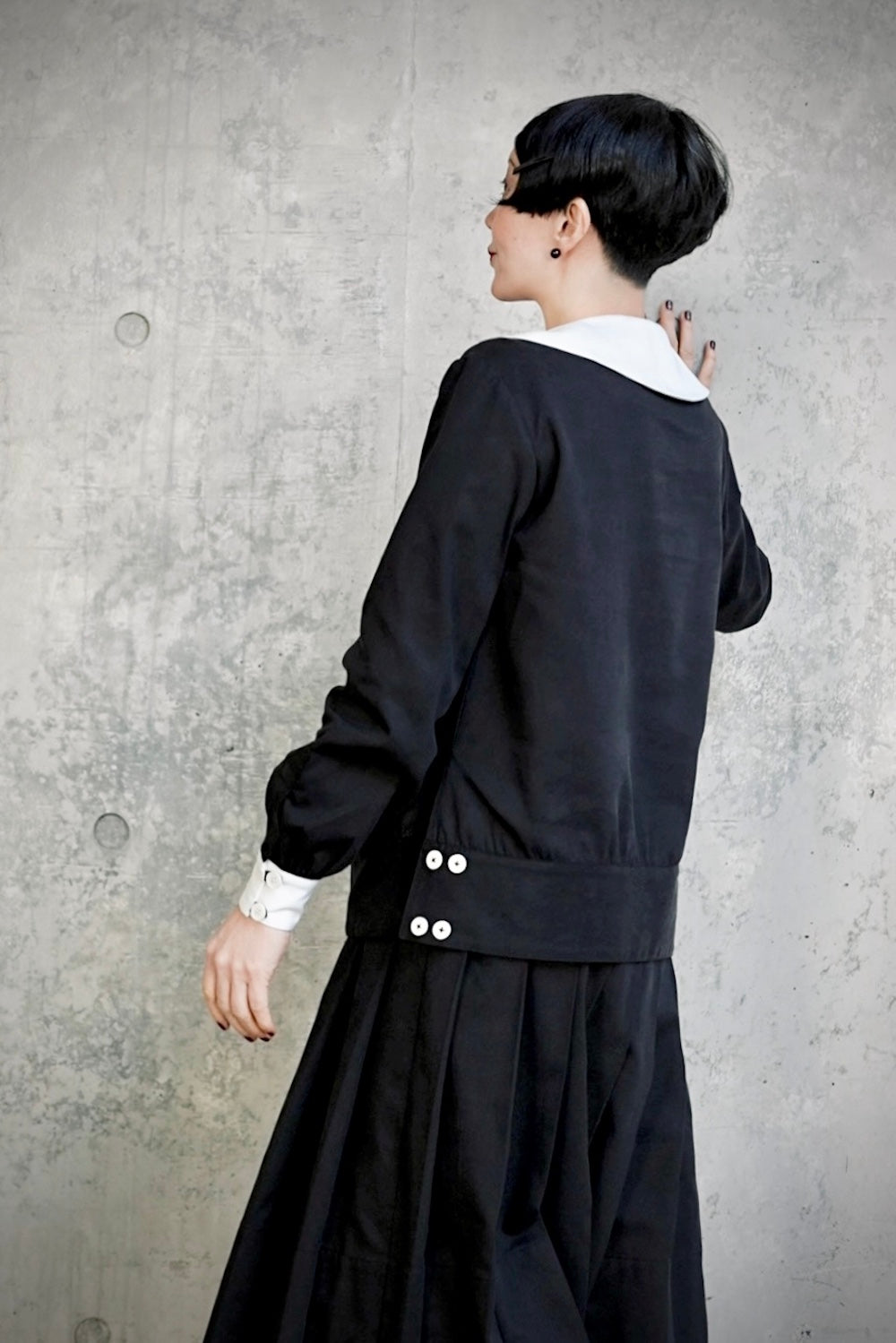 1920s ｜Doll-Collar Pleated Dress Set (Black&Yellow)