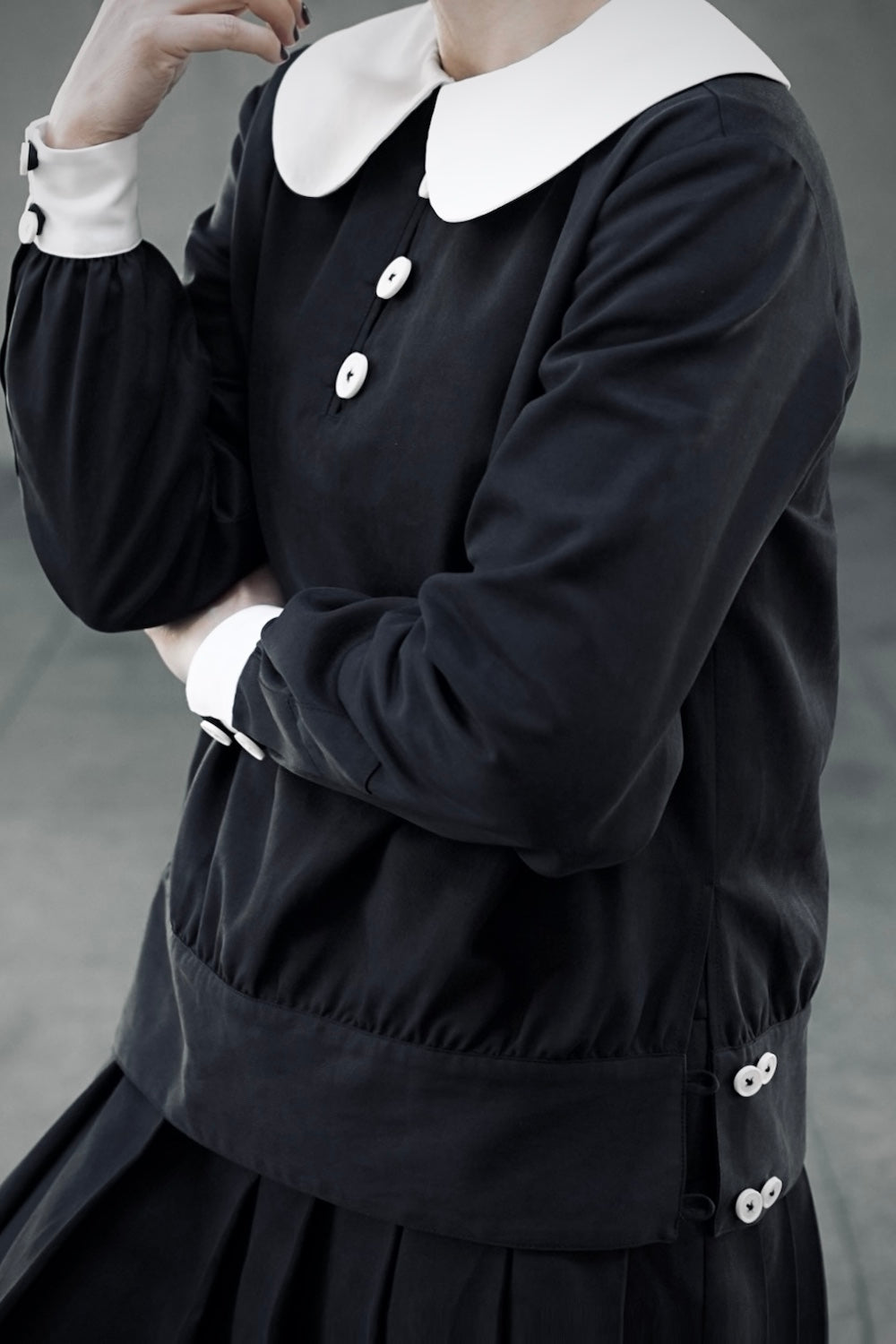 1920s ｜Doll-Collar Pleated Dress Set (Black&Yellow)