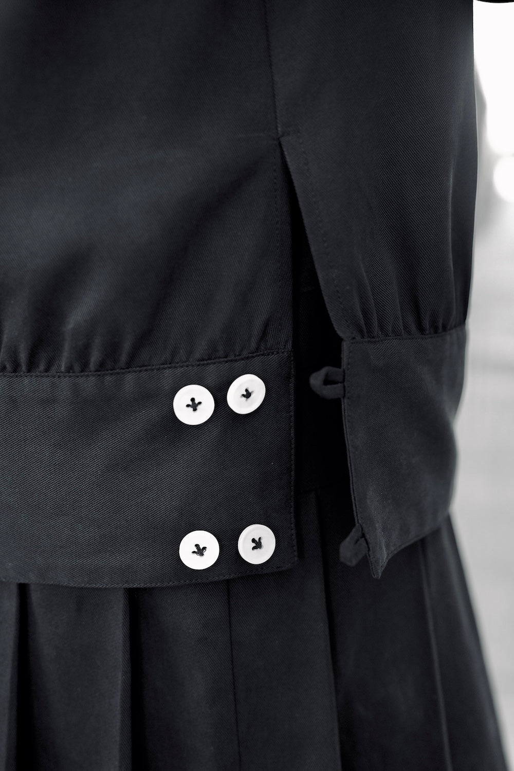 1920s ｜Doll-Collar Pleated Dress Set (Black&Yellow)