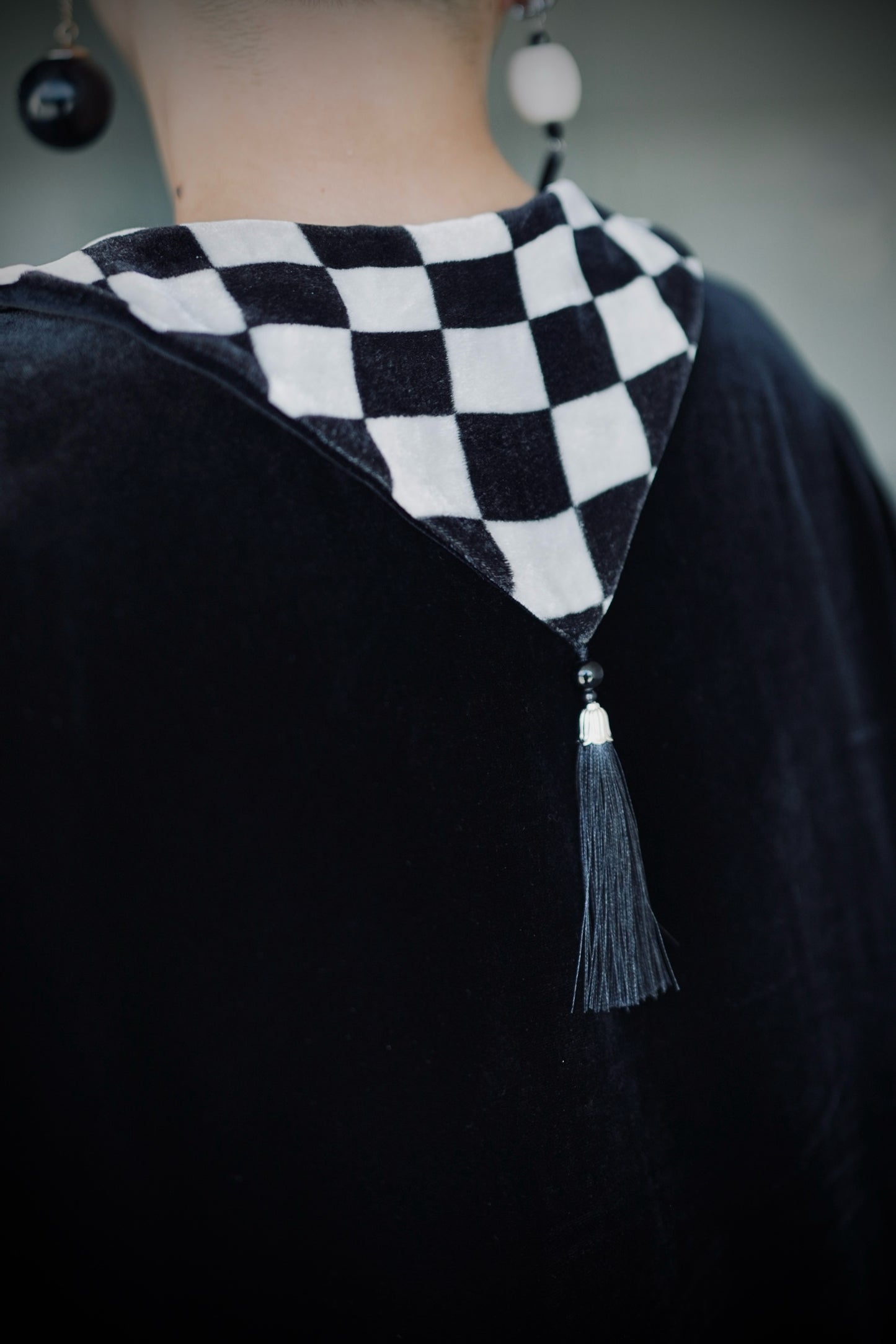 1920s｜ Black and White Checkered Velvet Dress