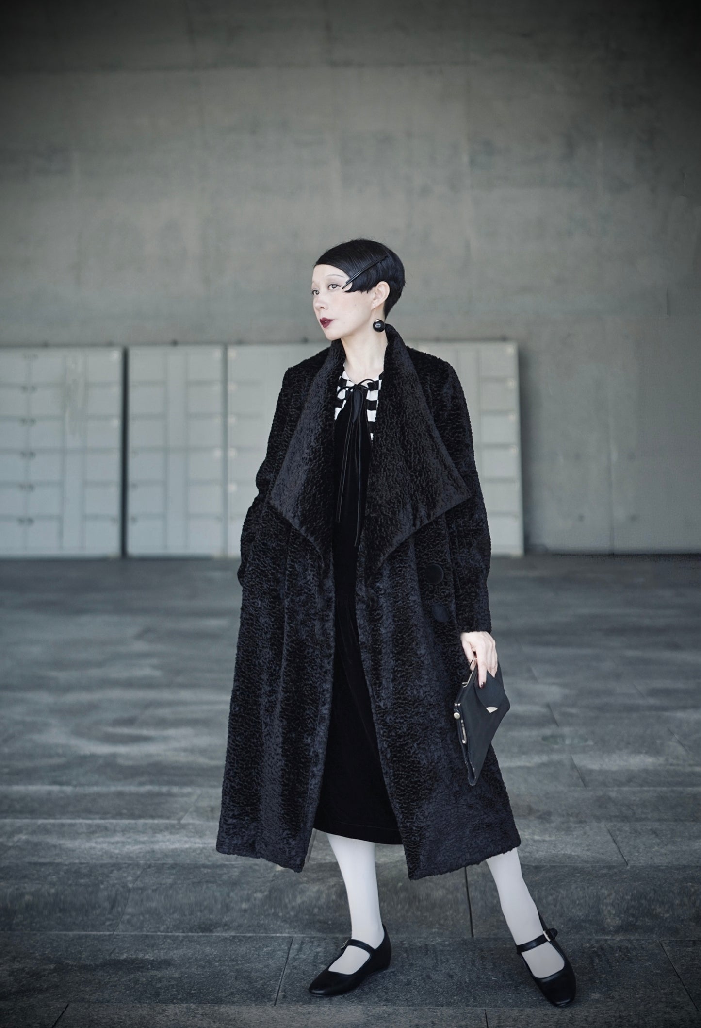 1920s｜ Black and White Checkered Velvet Dress