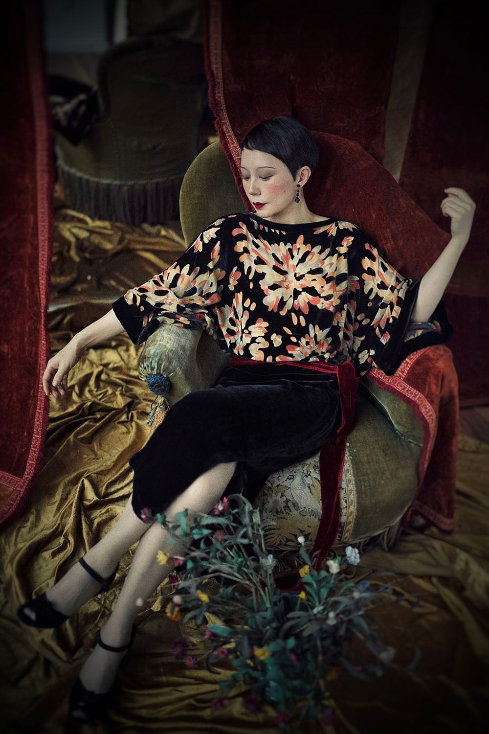 1920s｜Fireworks Brocade Velvet Dress