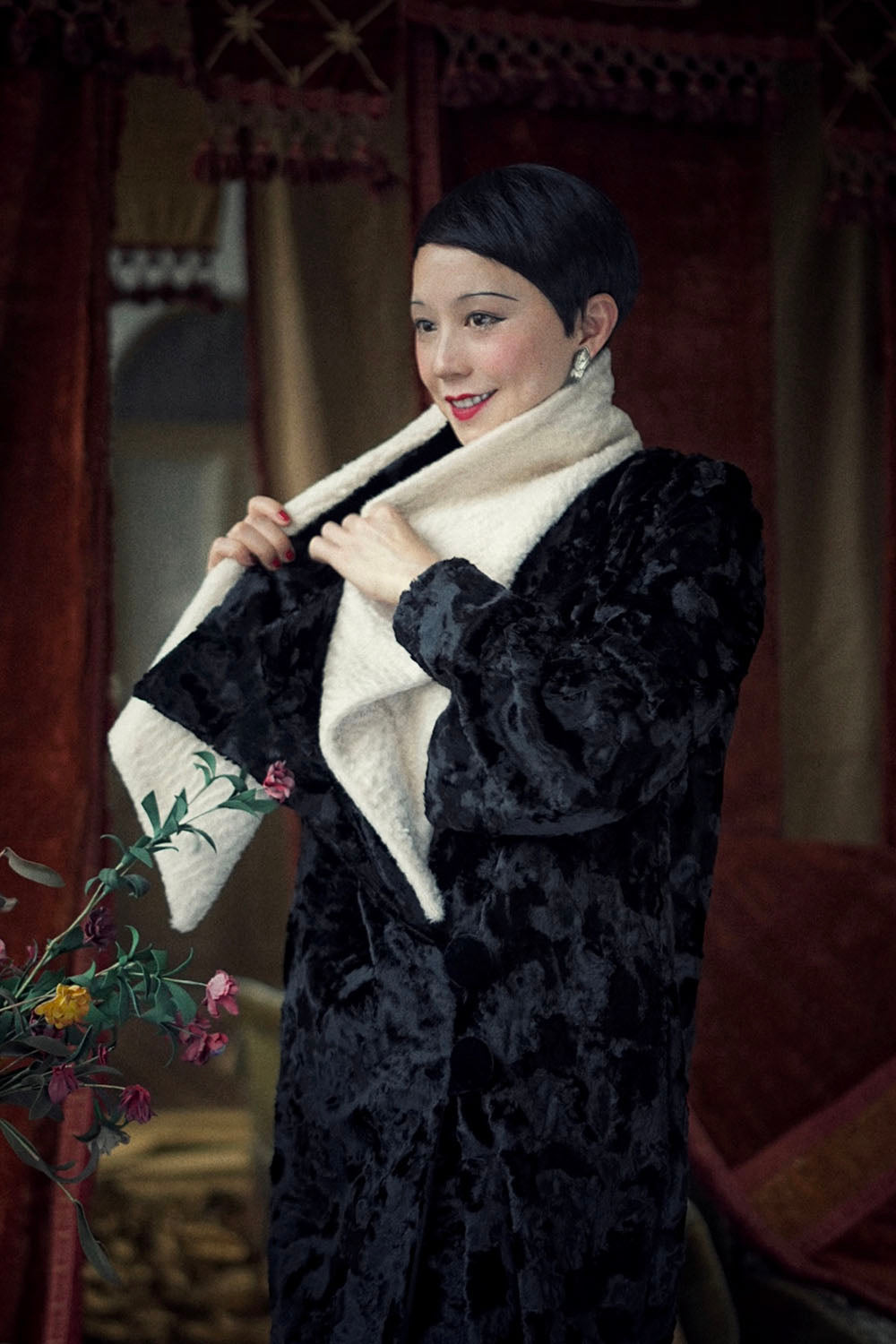 epine　é ribbon muffler down coat black Vast Fur Coat (ES2225BL-BLACK)