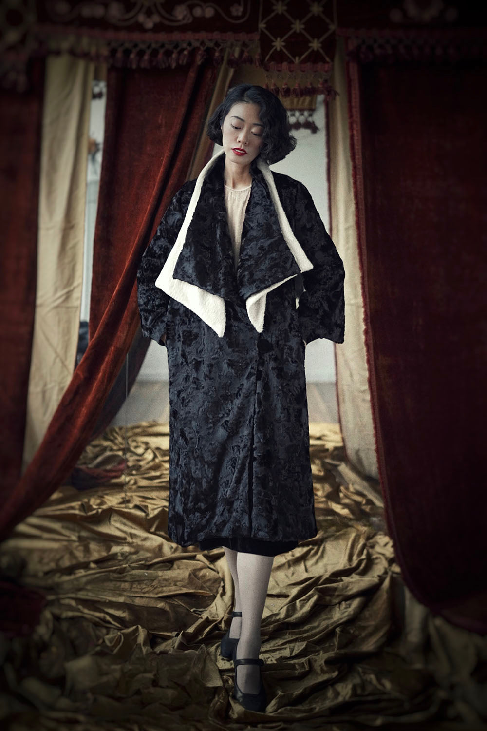 1920s｜Faux Mink Fur Modern Coat (with Scarf)