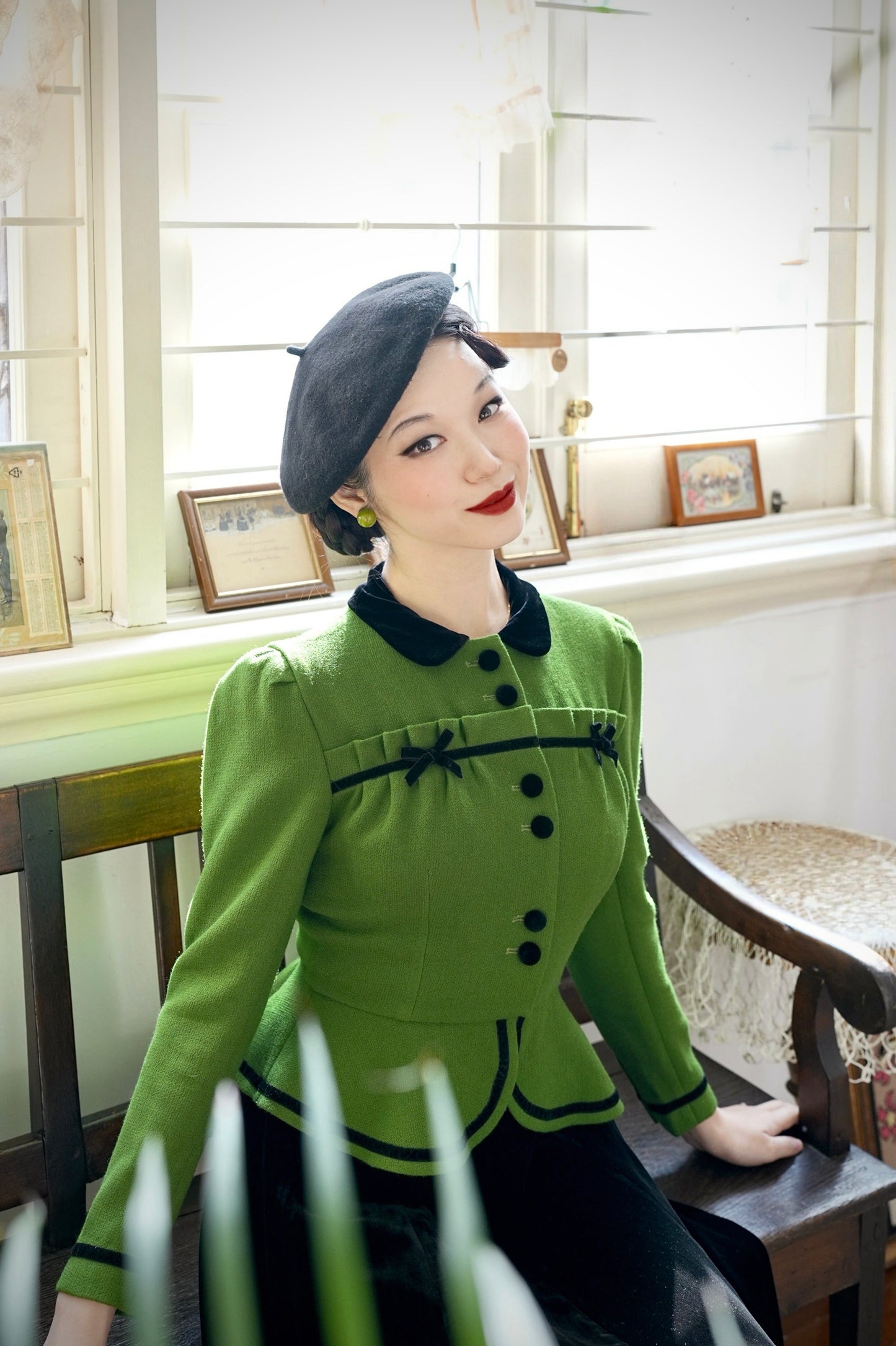1930s｜Green Wool Double Georgette Jacket