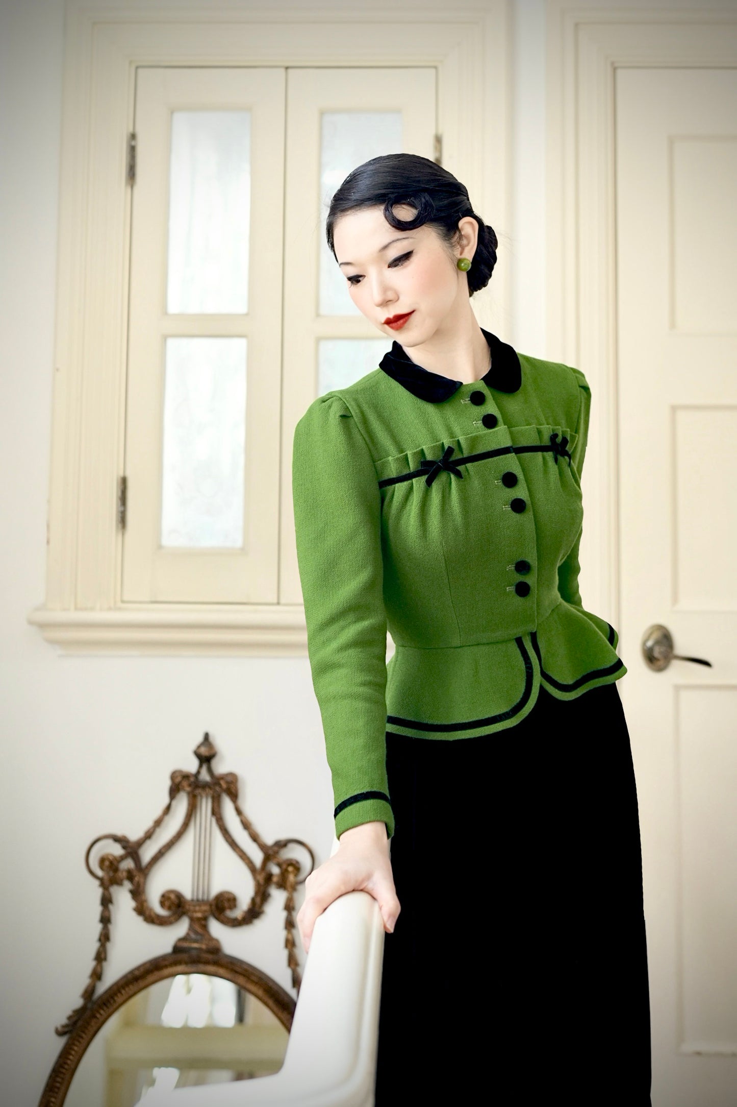 1930s｜Green Wool Double Georgette Jacket