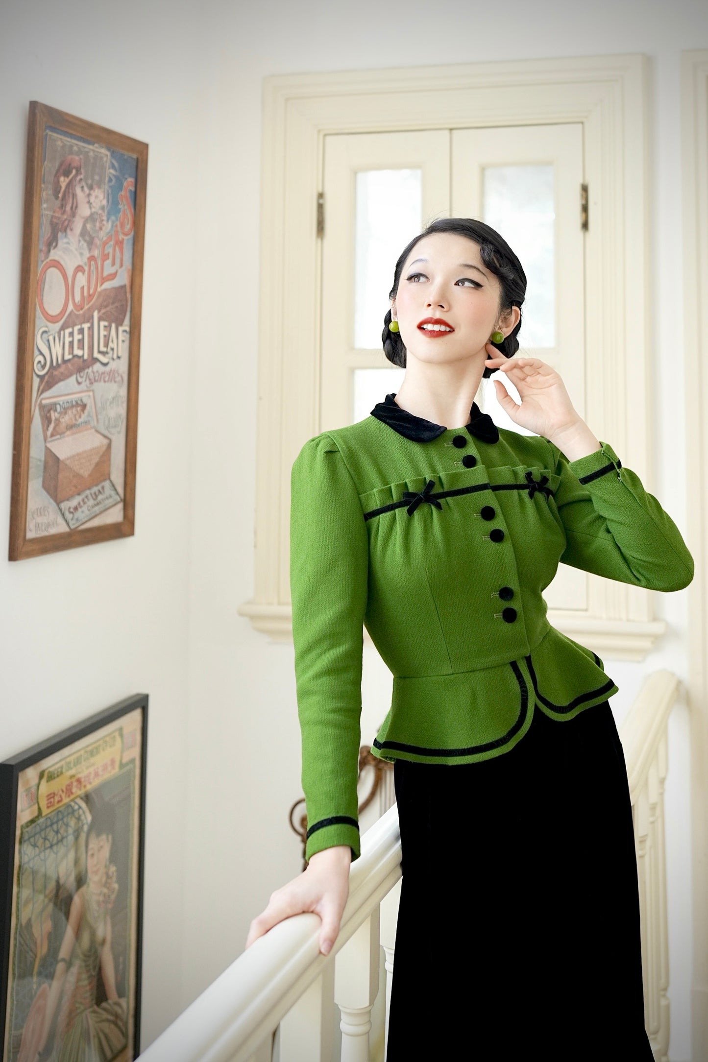1930s｜Green Wool Double Georgette Jacket