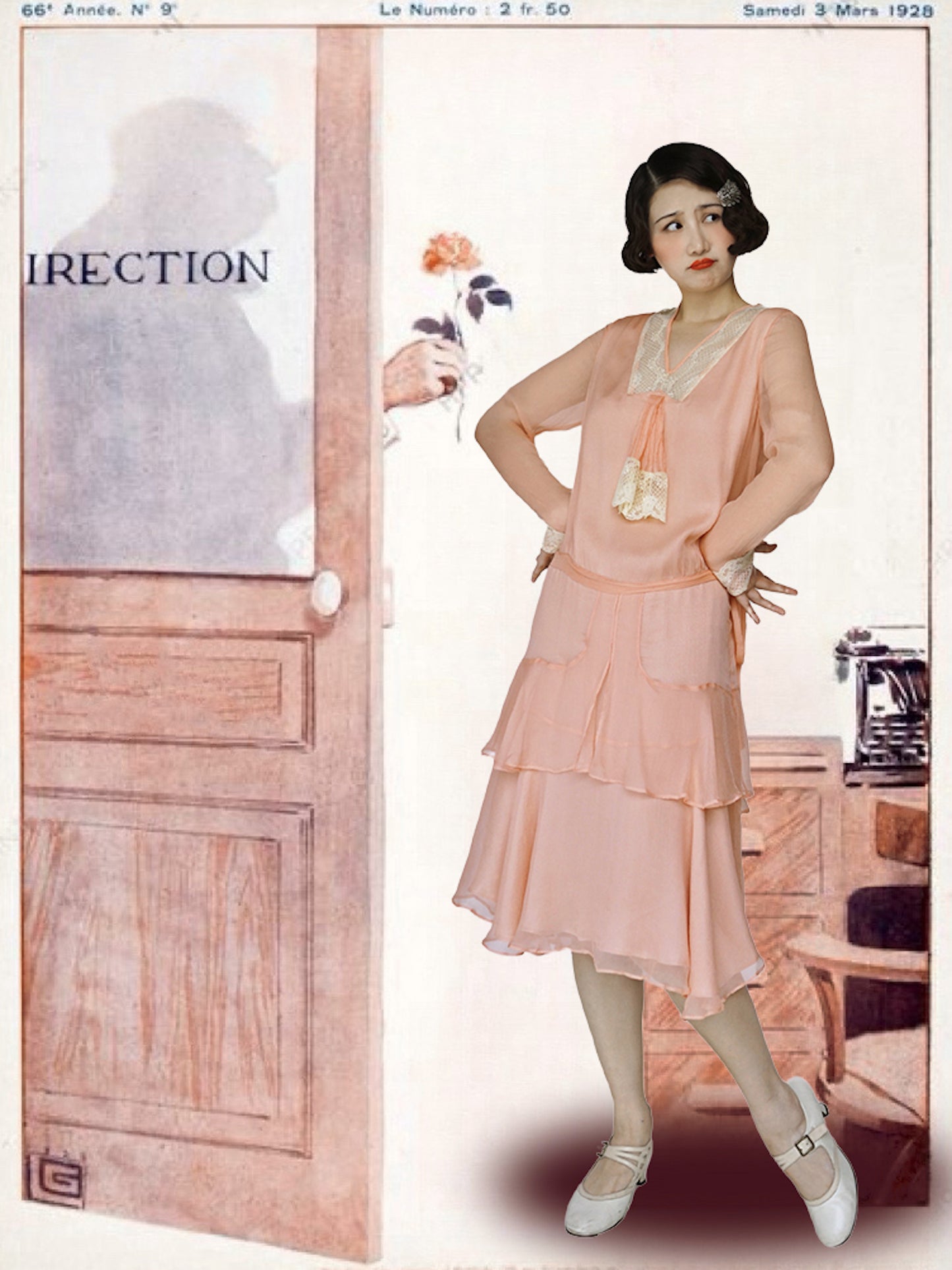 1920s | Pink Chiffon Lace Collar Dress