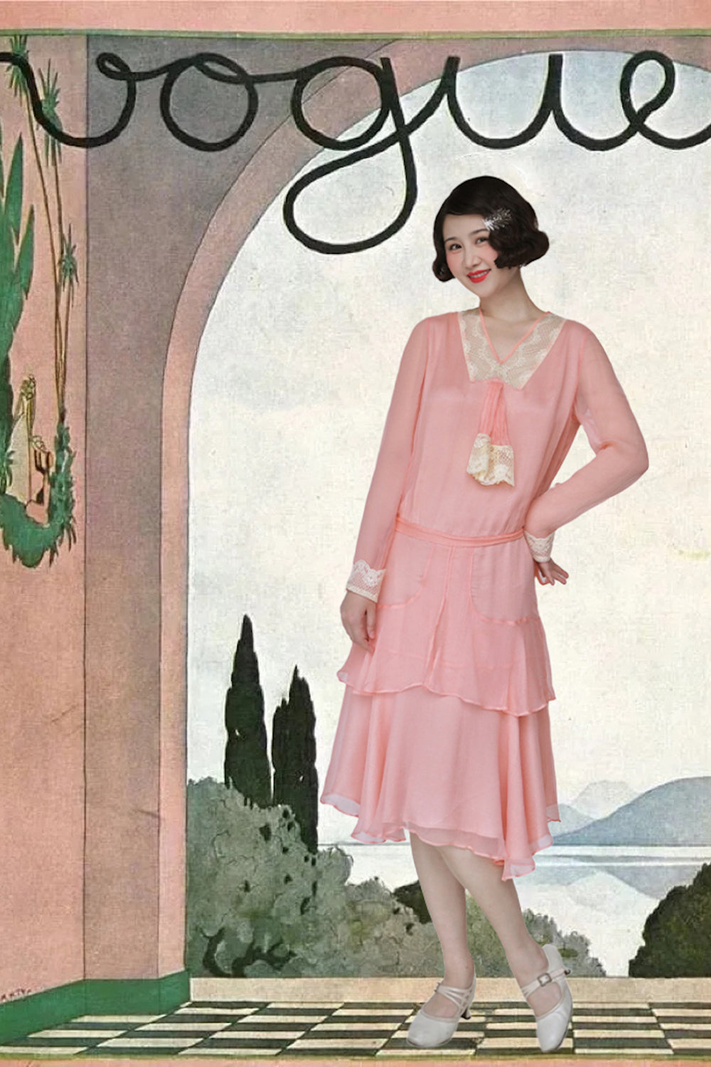 1920s | Silk Chiffon Lace Collar Dress