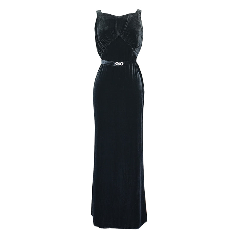 1930s｜Black Velvet Backless Mermaid Gown