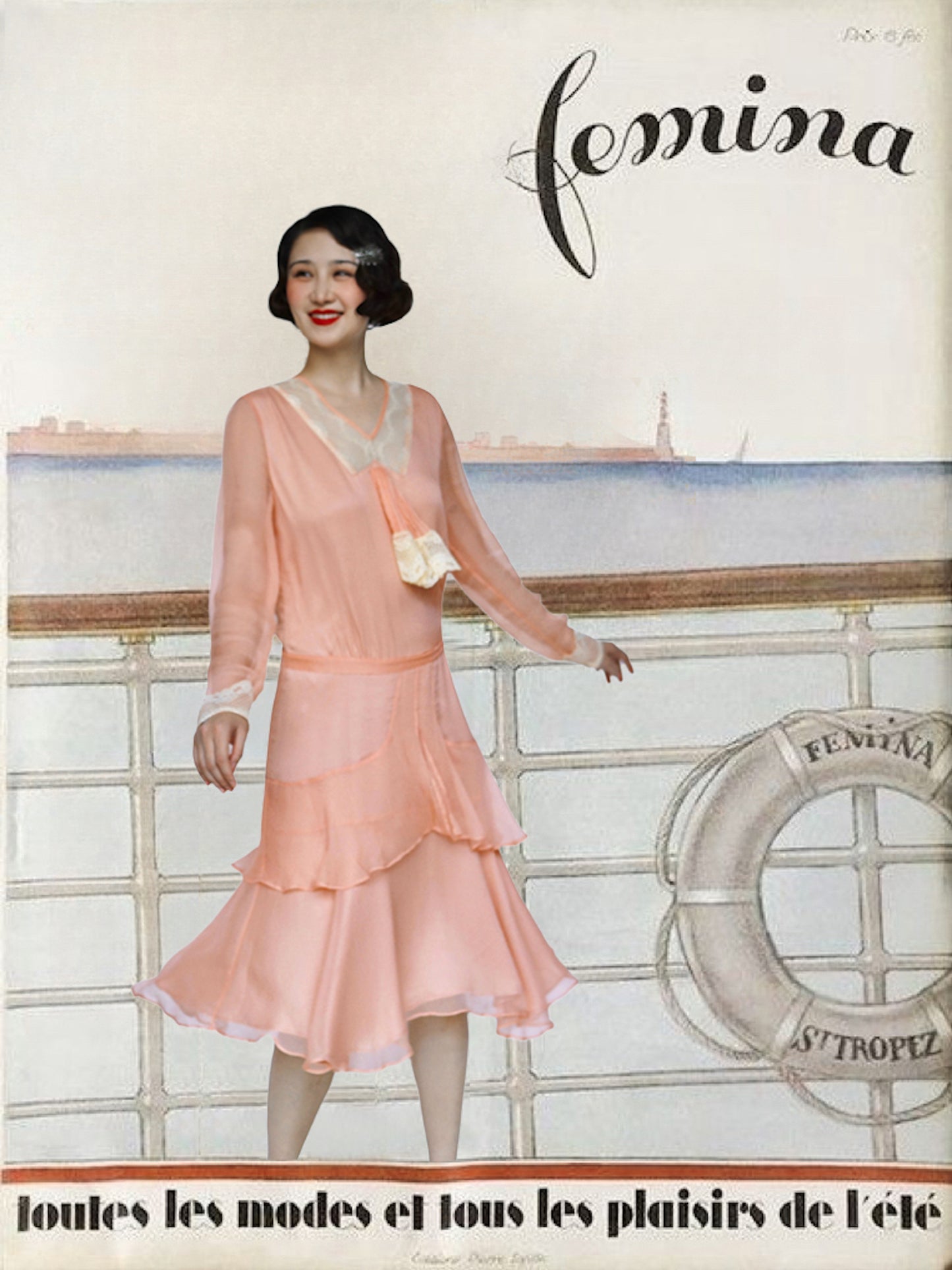1920s | Pink Chiffon Lace Collar Dress