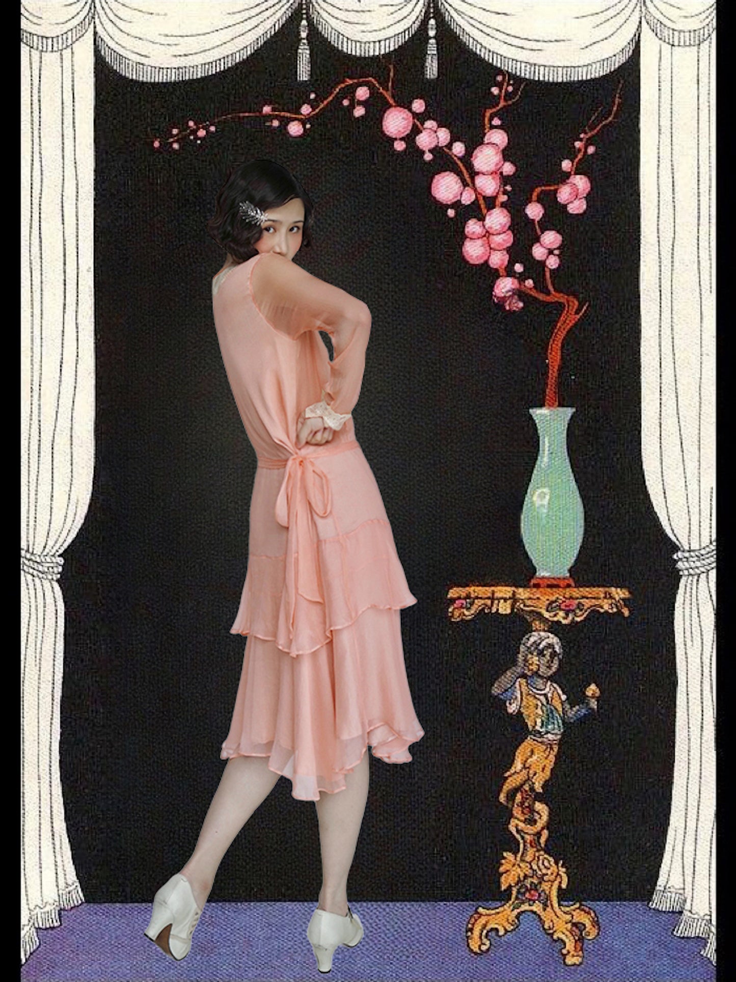 1920s | Pink Chiffon Lace Collar Dress