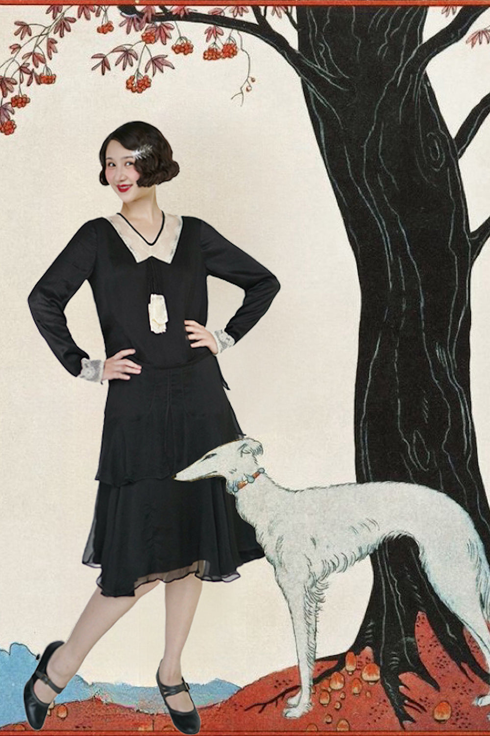 1920s | Silk Chiffon Lace Collar Dress